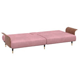 Sofa Bed with Cup Holders Pink Velvet - Low Angle
