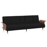 Sofa Bed with Cup Holders Black Velvet - Front View