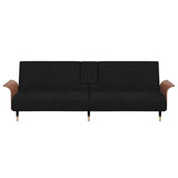 Sofa Bed with Cup Holders Black Velvet - Top-Down View