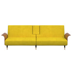 Sofa Bed with Cup Holders Yellow Velvet