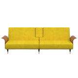 Sofa Bed with Cup Holders Yellow Velvet - Top-Down View