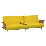Sofa Bed with Cup Holders Yellow Velvet - 45-Degree Angle