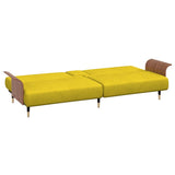 Sofa Bed with Cup Holders Yellow Velvet - Low Angle