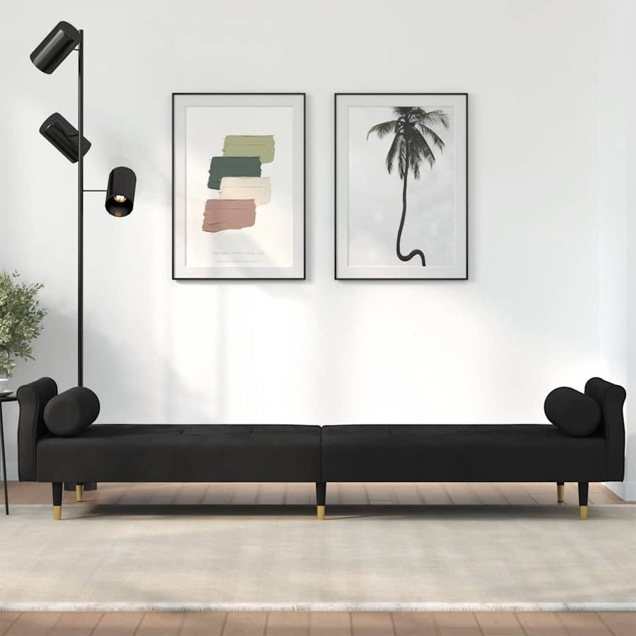 Sofa Bed with Cushions Black Velvet