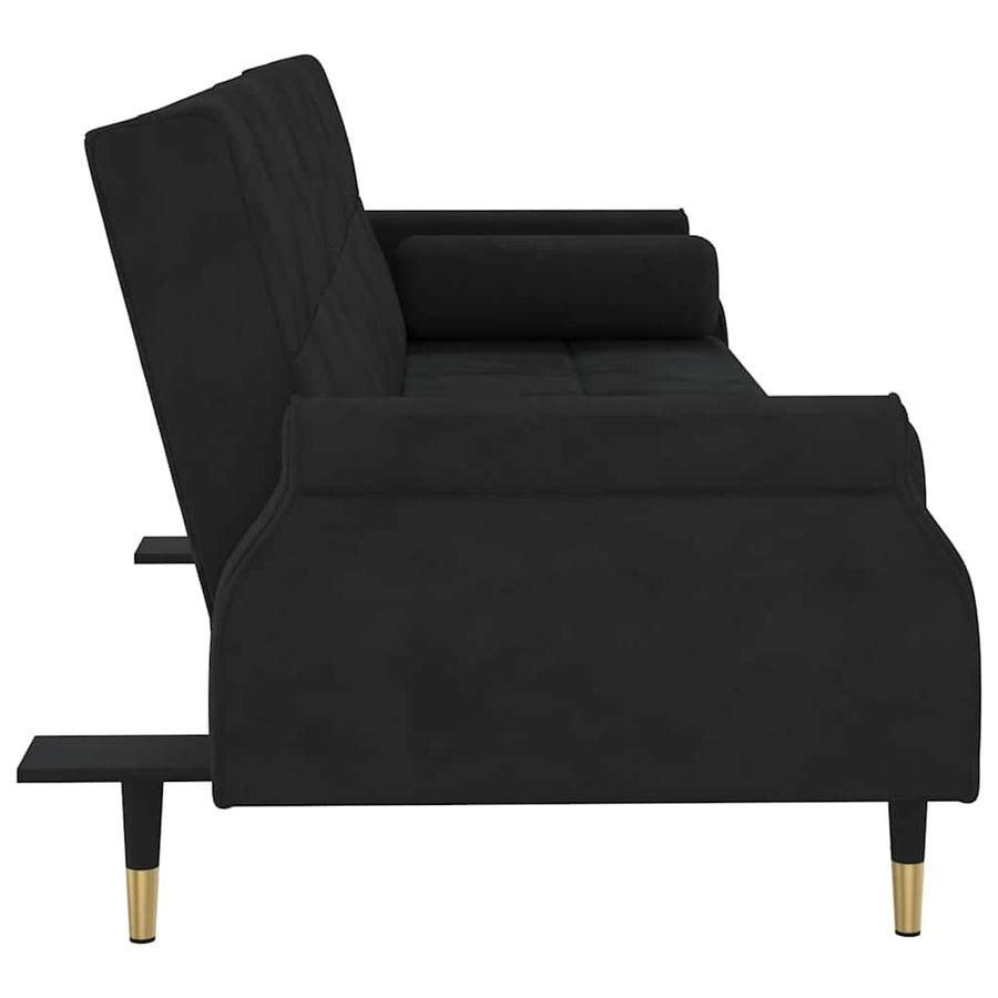 Sofa Bed with Cushions Black Velvet