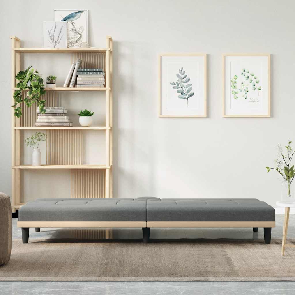 Sofa Bed with Cup Holders Dark Grey Fabric