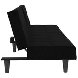 Sofa Bed with Cup Holders Black Fabric - Close-Up Angle