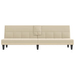 Sofa Bed with Cup Holders Cream Fabric