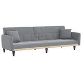Sofa Bed with Cup Holders Light Grey Fabric - Front View