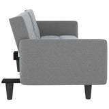 Sofa Bed with Cup Holders Light Grey Fabric - Close-Up Angle