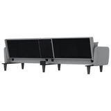 Sofa Bed with Cup Holders Light Grey Fabric - Low Angle