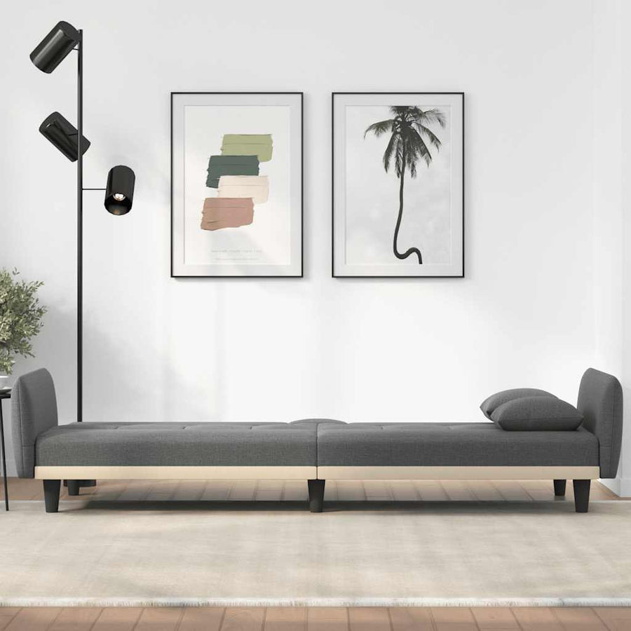 Sofa Bed with Cup Holders Dark Grey Fabric