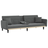 Sofa Bed with Cup Holders Dark Grey Fabric