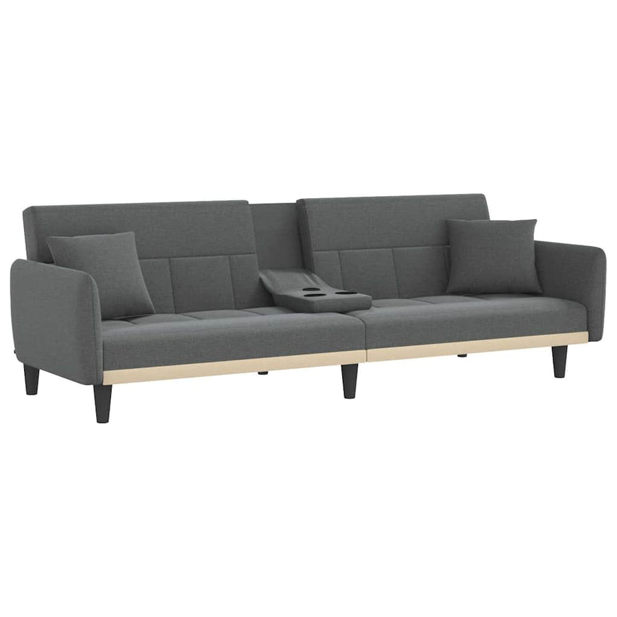 Sofa Bed with Cup Holders Dark Grey Fabric