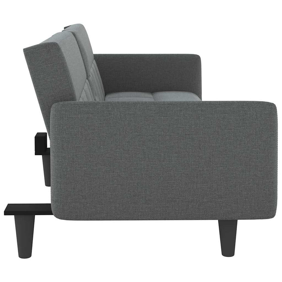 Sofa Bed with Cup Holders Dark Grey Fabric