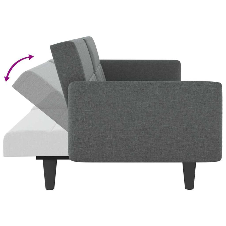 Sofa Bed with Cup Holders Dark Grey Fabric