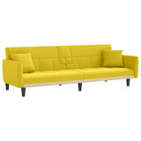 Sofa Bed with Cup Holders Light Yellow Fabric - Front View