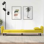 Sofa Bed with Cup Holders Light Yellow Fabric
