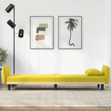 Sofa Bed with Cup Holders Light Yellow Fabric - Side View