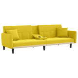 Sofa Bed with Cup Holders Light Yellow Fabric - 45-Degree Angle