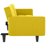 Sofa Bed with Cup Holders Light Yellow Fabric - Close-Up Angle