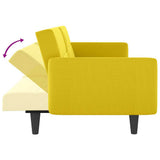 Sofa Bed with Cup Holders Light Yellow Fabric