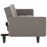 Sofa Bed with Cup Holders Taupe Fabric - Close-Up Angle