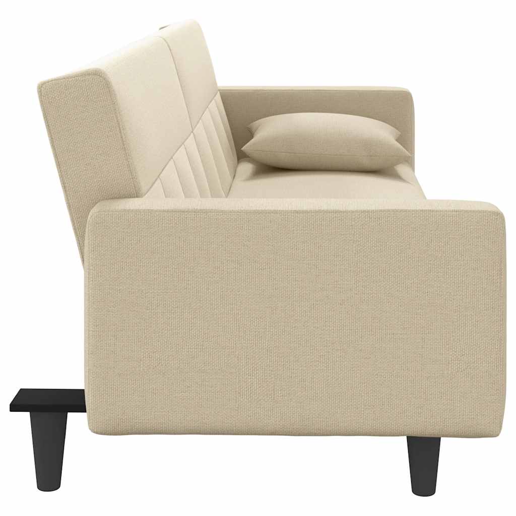 Sofa Bed with Cushions Cream Fabric