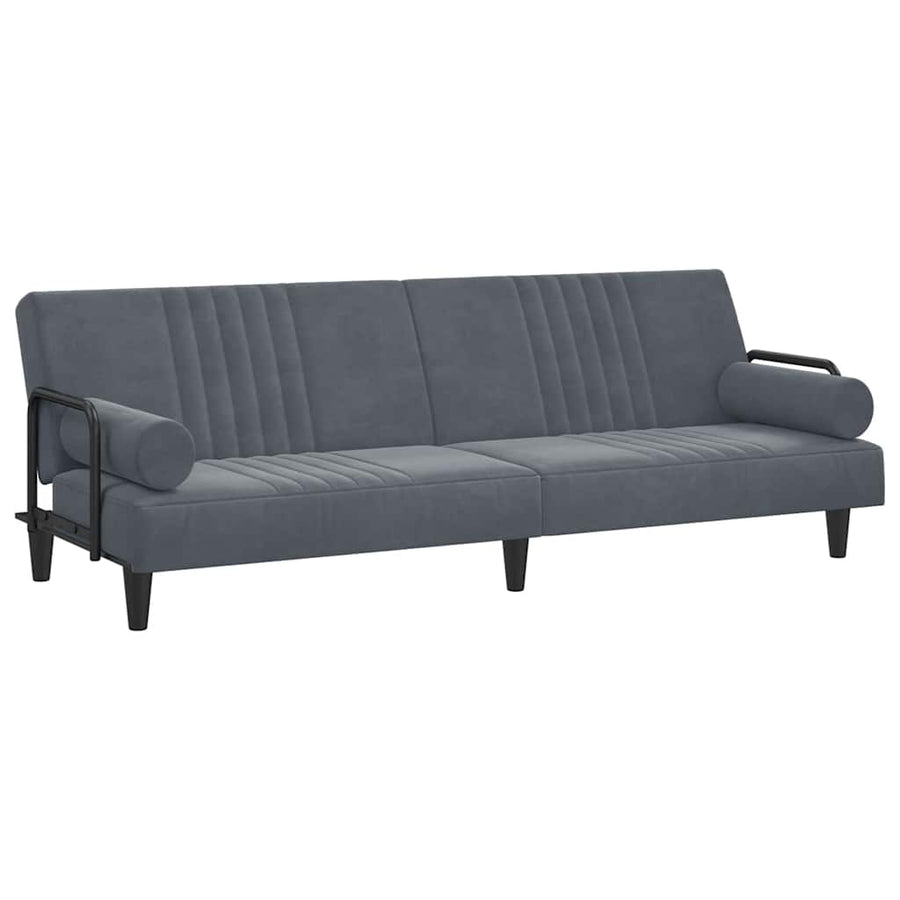 Sofa Bed with Armrests Dark Grey Velvet