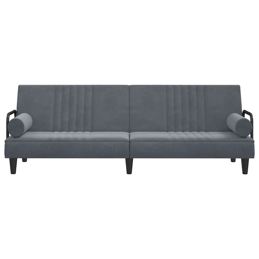 Sofa Bed with Armrests Dark Grey Velvet