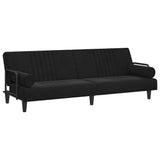 Sofa Bed with Armrests Black Velvet - Front View