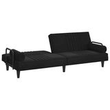 Sofa Bed with Armrests Black Velvet - 45-Degree Angle