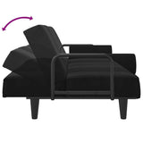 Sofa Bed with Armrests Black Velvet - Low Angle