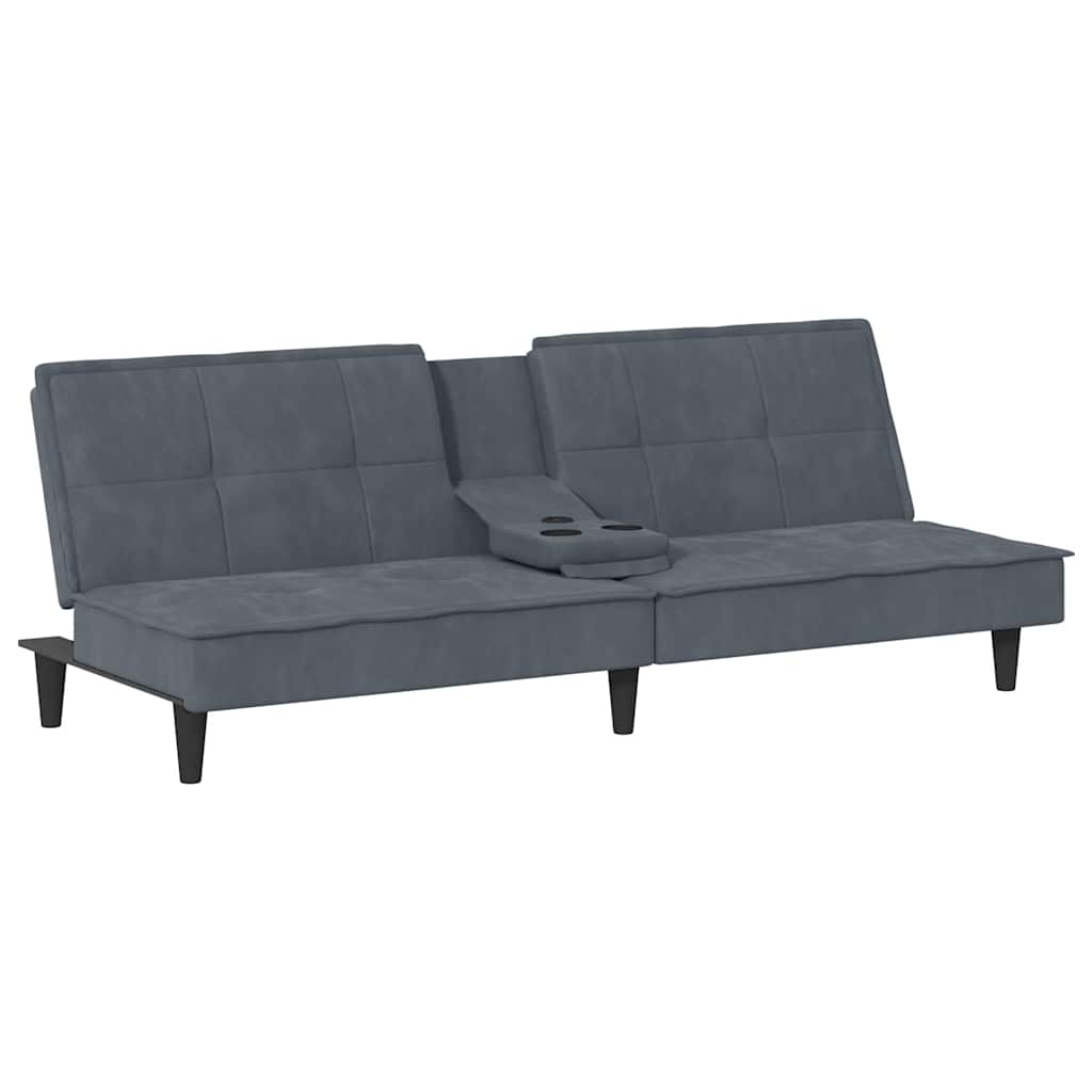 Sofa Bed with Cup Holders Dark Grey Velvet