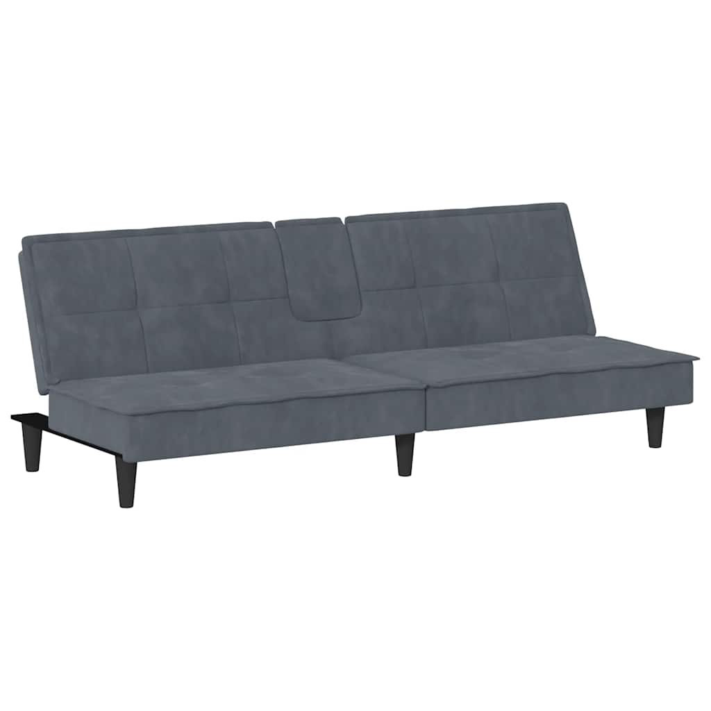 Sofa Bed with Cup Holders Dark Grey Velvet