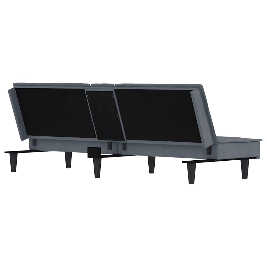 Sofa Bed with Cup Holders Dark Grey Velvet