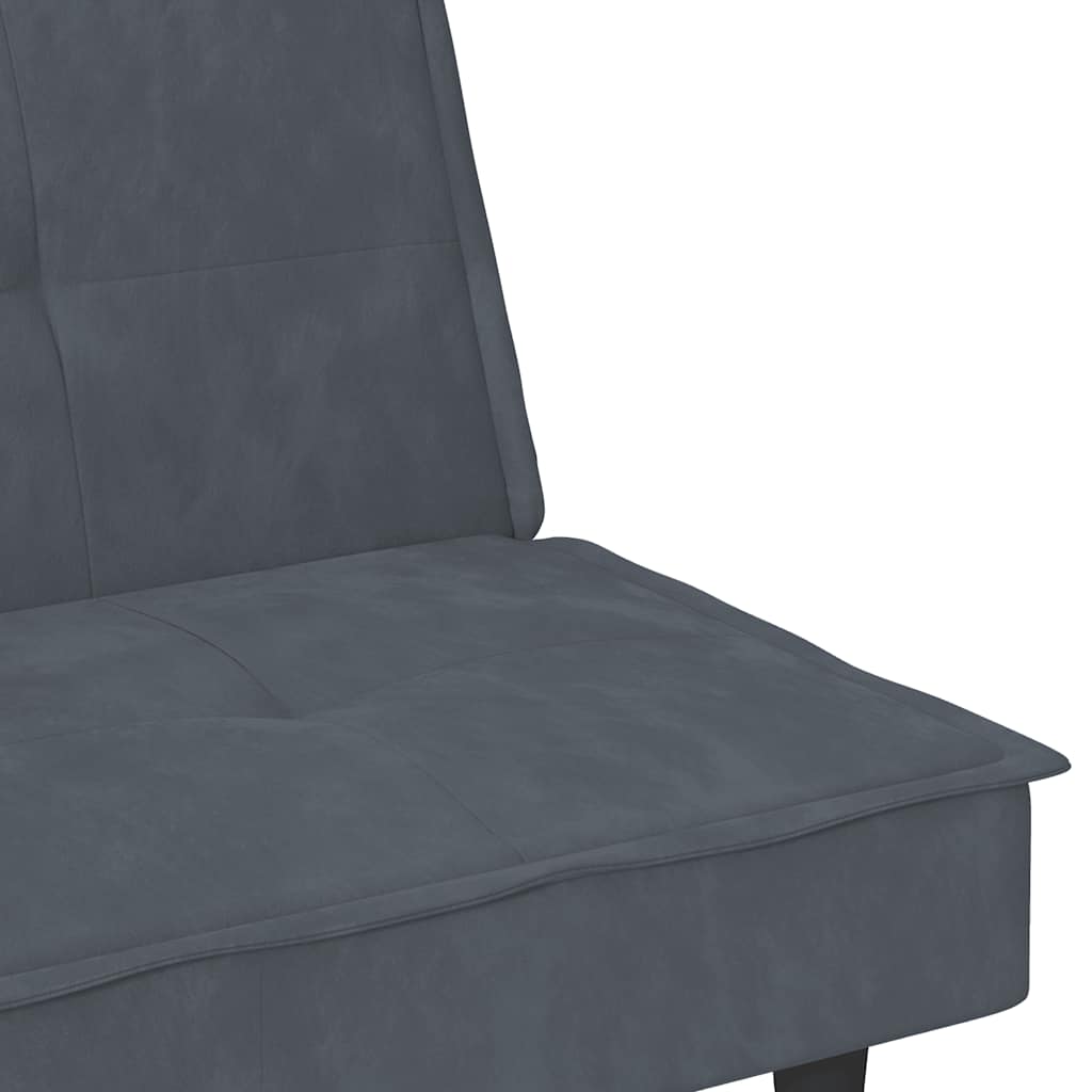 Sofa Bed with Cup Holders Dark Grey Velvet