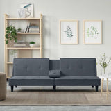 Sofa Bed with Cup Holders Dark Grey Velvet