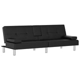 Sofa Bed with Cup Holders Black Faux Leather - Front View