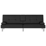 Sofa Bed with Cup Holders Black Faux Leather - 45-Degree Angle