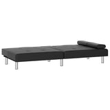 Sofa Bed with Cup Holders Black Faux Leather - Rear View