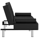 Sofa Bed with Cup Holders Black Faux Leather - Close-Up Angle