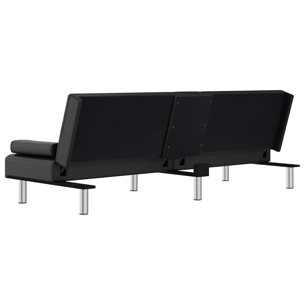 Sofa Bed with Cup Holders Black Faux Leather