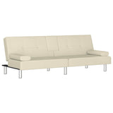Sofa Bed with Cup Holders Cream Faux Leather - Front View