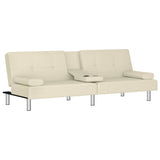 Sofa Bed with Cup Holders Cream Faux Leather - Top-Down View