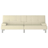 Sofa Bed with Cup Holders Cream Faux Leather - 45-Degree Angle