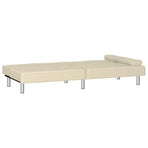 Sofa Bed with Cup Holders Cream Faux Leather