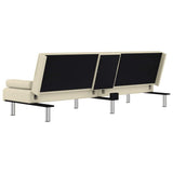 Sofa Bed with Cup Holders Cream Faux Leather - Low Angle