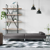 Sofa Bed with Cup Holders Grey Faux Leather - Side View