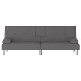 Sofa Bed with Cup Holders Grey Faux Leather - 45-Degree Angle